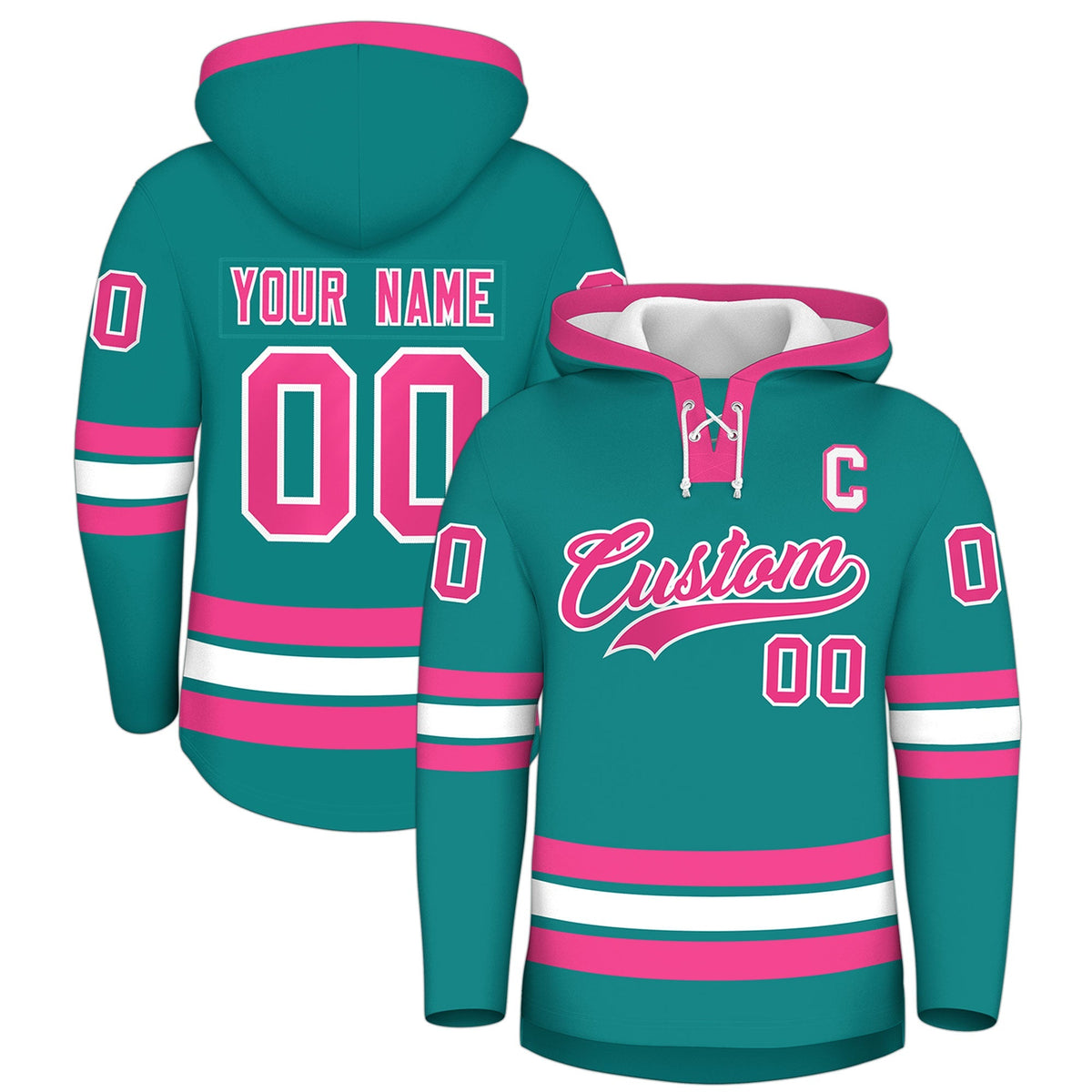 Custom Hockey Hoodie Jersey Teal Pink Classic Style for Men&amp;Youth