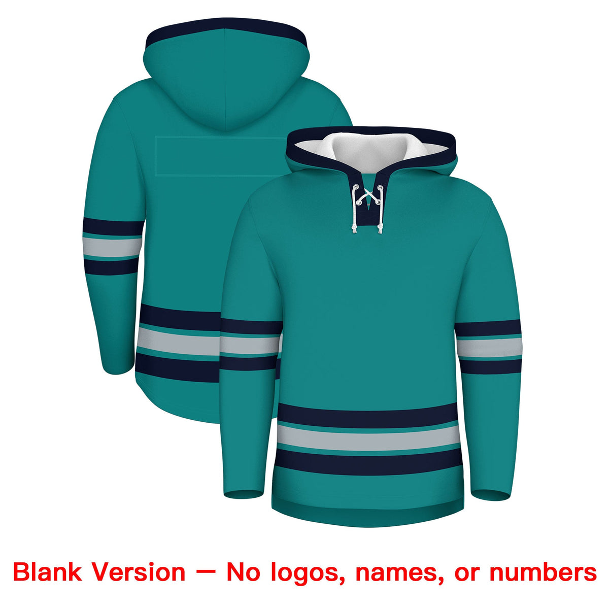 Custom Hockey Hoodie Jersey Teal Navy Classic Style Add Name,Number&amp;Logo