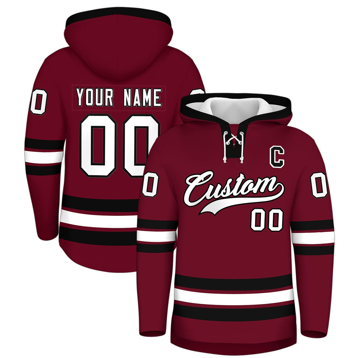 Custom Hockey Hoodie Jersey Crimson Black Classic Style Add Name,Number&amp;Logo