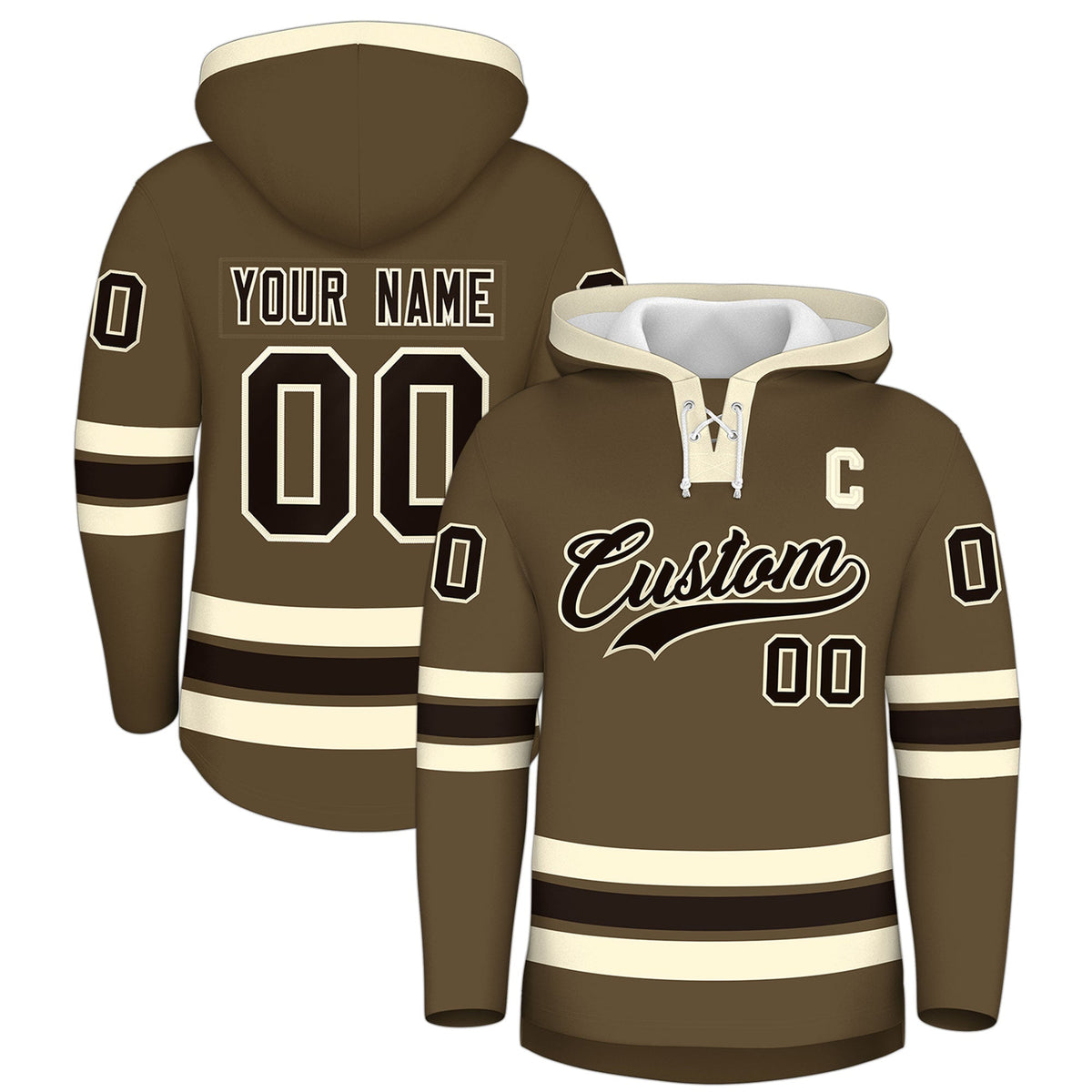 Custom Hockey Hoodie Jersey Light Brown Cream Classic Style Add Name,Number&amp;Logo