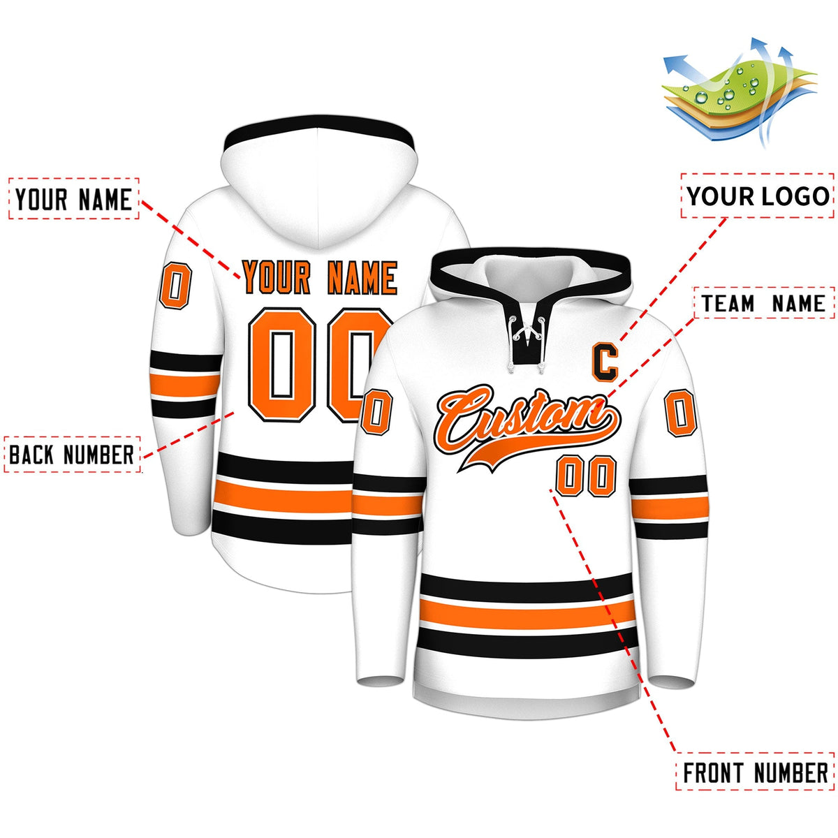 Custom Hockey Hoodie Jersey White Black Classic Style for Men&amp;Youth