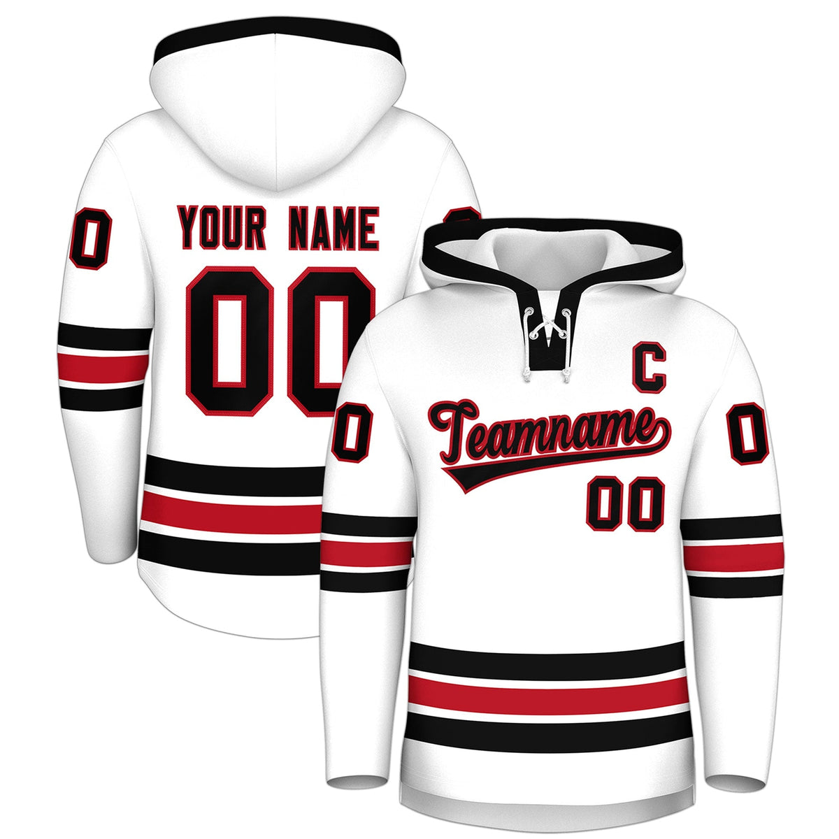 Custom Hockey Hoodie Jersey White Black Classic Style Add Name,Number&amp;Logo