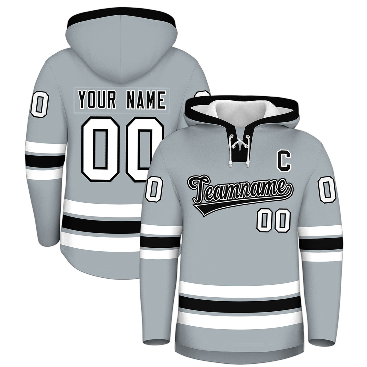 Custom Hockey Hoodie Jersey Silver Black Classic Style for Men&amp;Youth