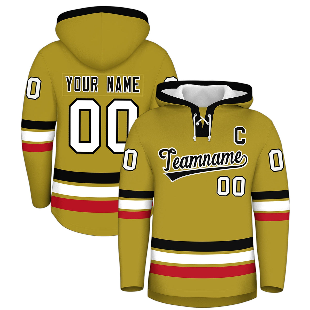 Custom Hockey Hoodie Jersey Old Gold Black Classic Style for Men&amp;Youth