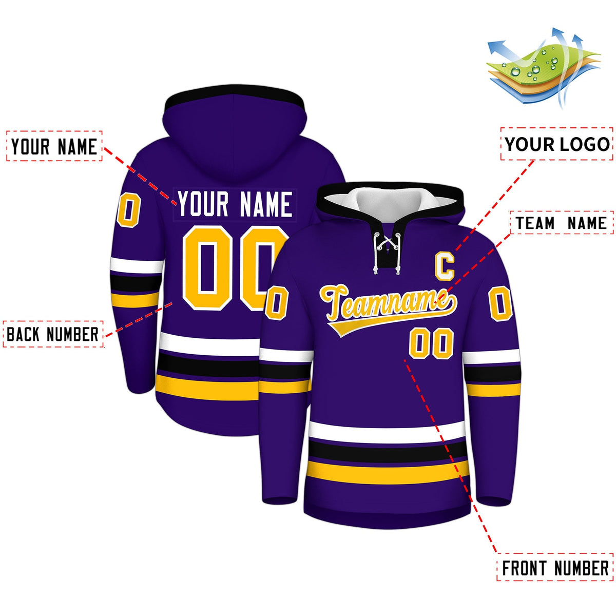 Custom Hockey Hoodie Jersey Purple Black Classic Style for Men&amp;Youth
