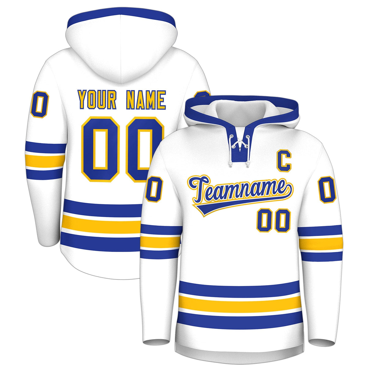 Custom Hockey Hoodie Jersey White Royal Blue Classic Style Add Name,Number&amp;Logo