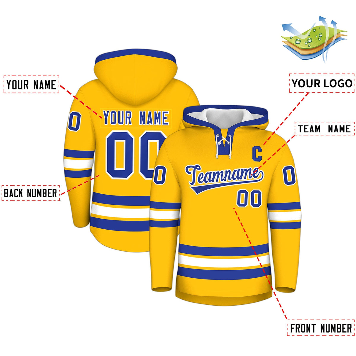 Custom Hockey Hoodie Jersey Gold Royal Blue Classic Style for Men&amp;Youth
