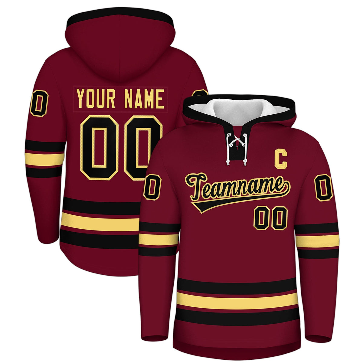 Custom Hockey Hoodie Jersey Crimson Black Classic Style Add Name,Number&amp;Logo