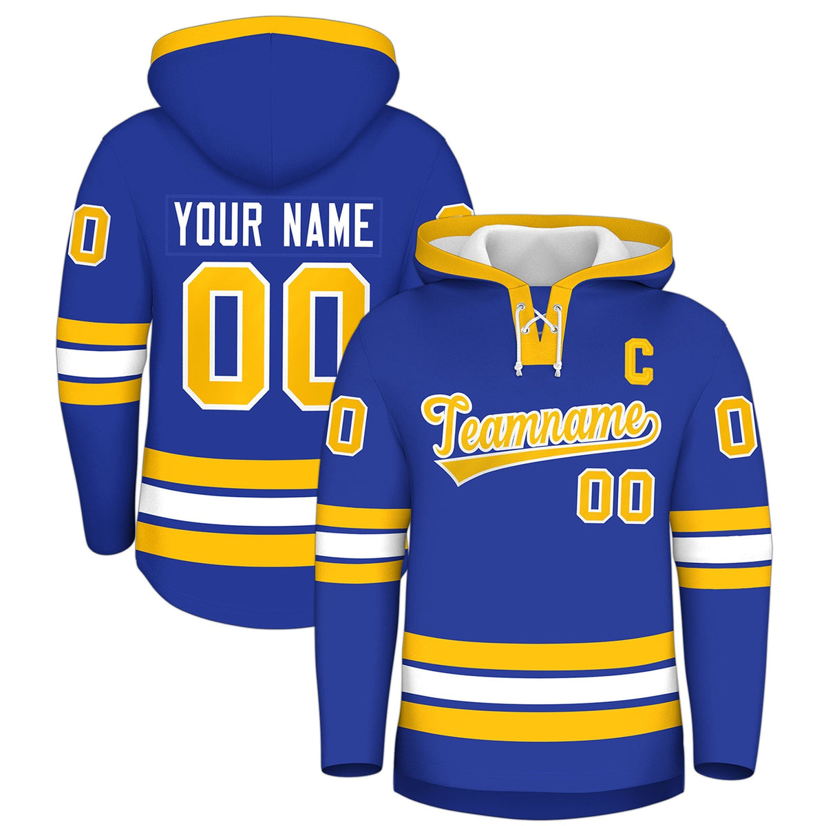 Custom Hockey Hoodie Jersey Royal Blue Gold Classic Style for Men&amp;Youth