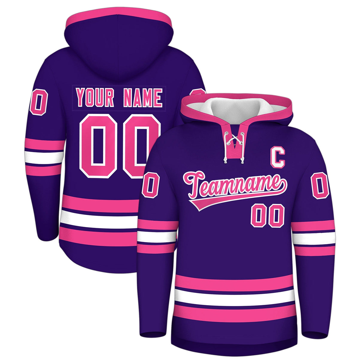 Custom Hockey Hoodie Jersey Purple Pink Classic Style for Men&amp;Youth