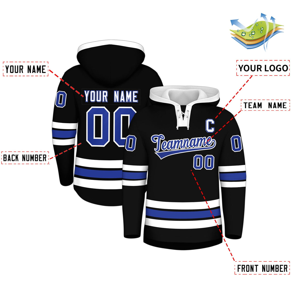 Custom Hockey Hoodie Jersey Black White Classic Style for Men&amp;Youth