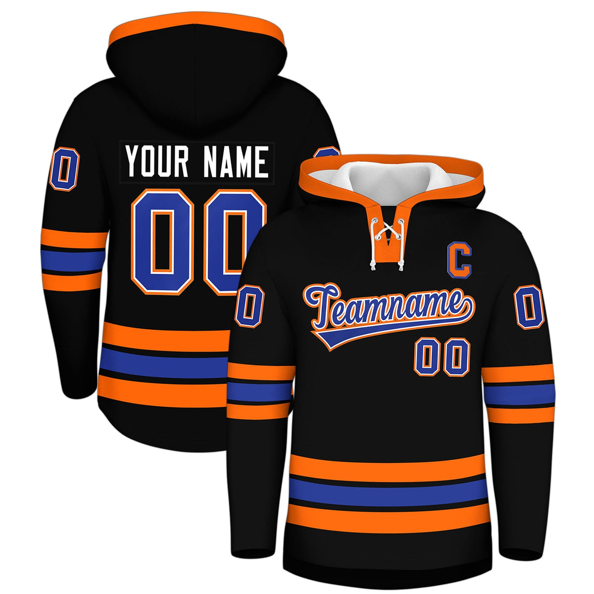 Custom Hockey Hoodie Jersey Black Orange Classic Style for Men&amp;Youth