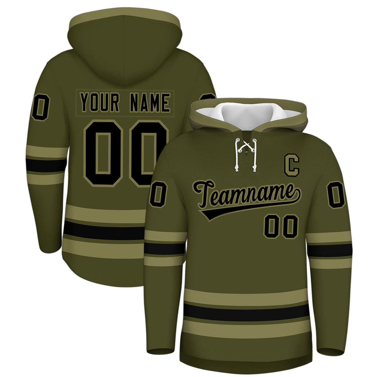 Custom Hockey Hoodie Jersey Olive Black Classic Style Add Name,Number&amp;Logo