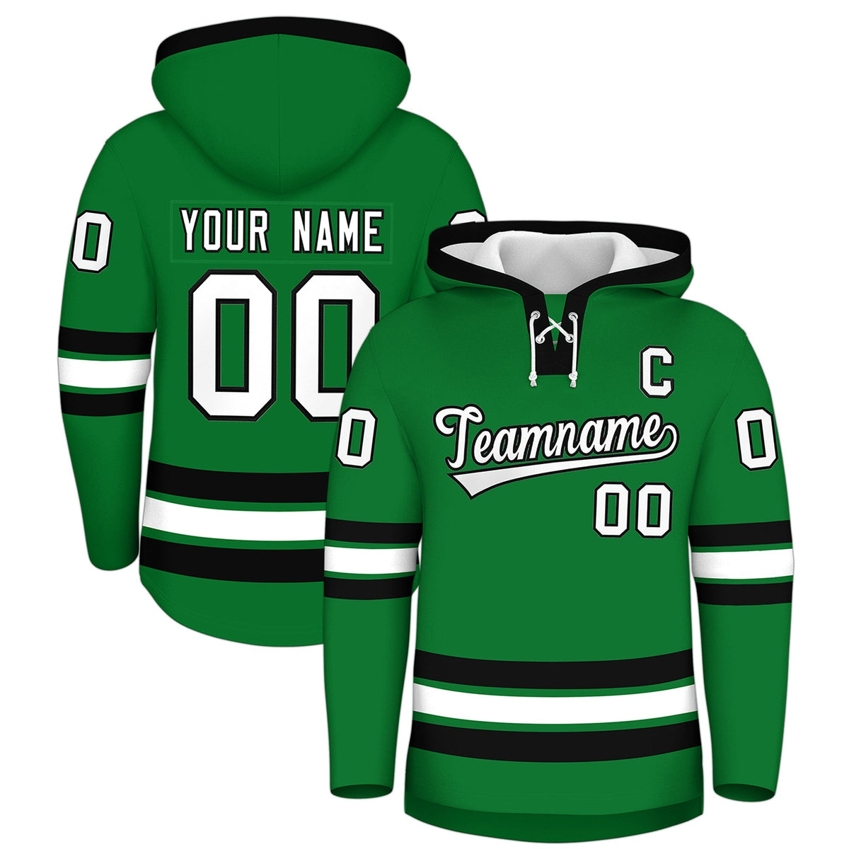 Custom Hockey Hoodie Jersey Kelly Green Black Classic Style for Men&amp;Youth