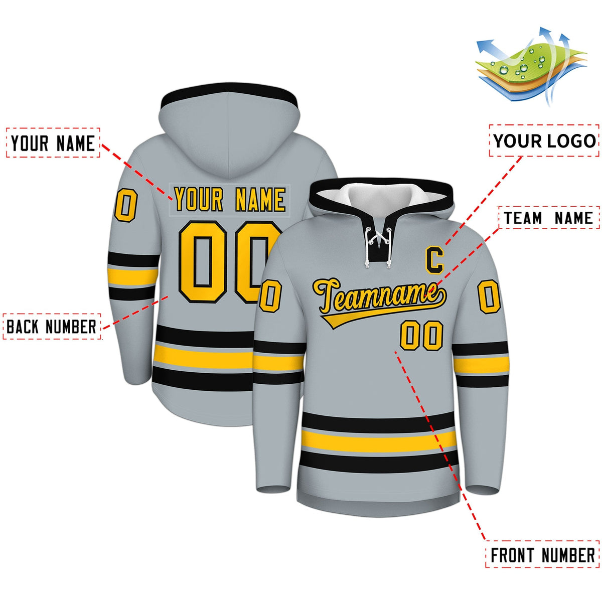 Custom Hockey Hoodie Jersey Silver Black Classic Style for Men&amp;Youth