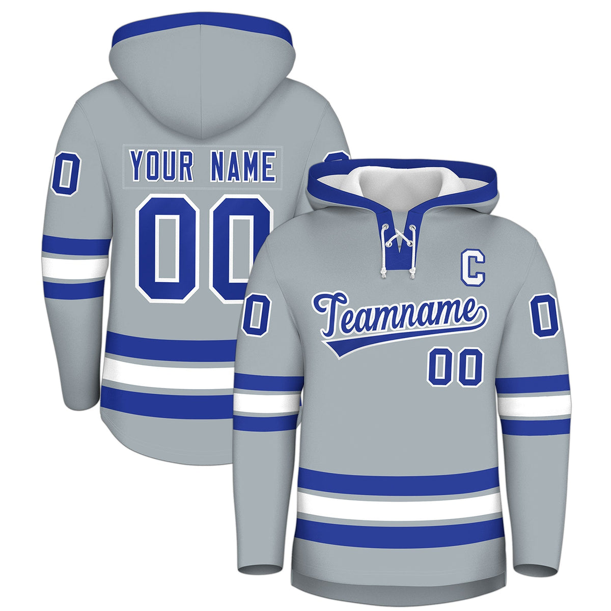 Custom Hockey Hoodie Jersey Silver Royal Blue Classic Style Add Name,Number&amp;Logo