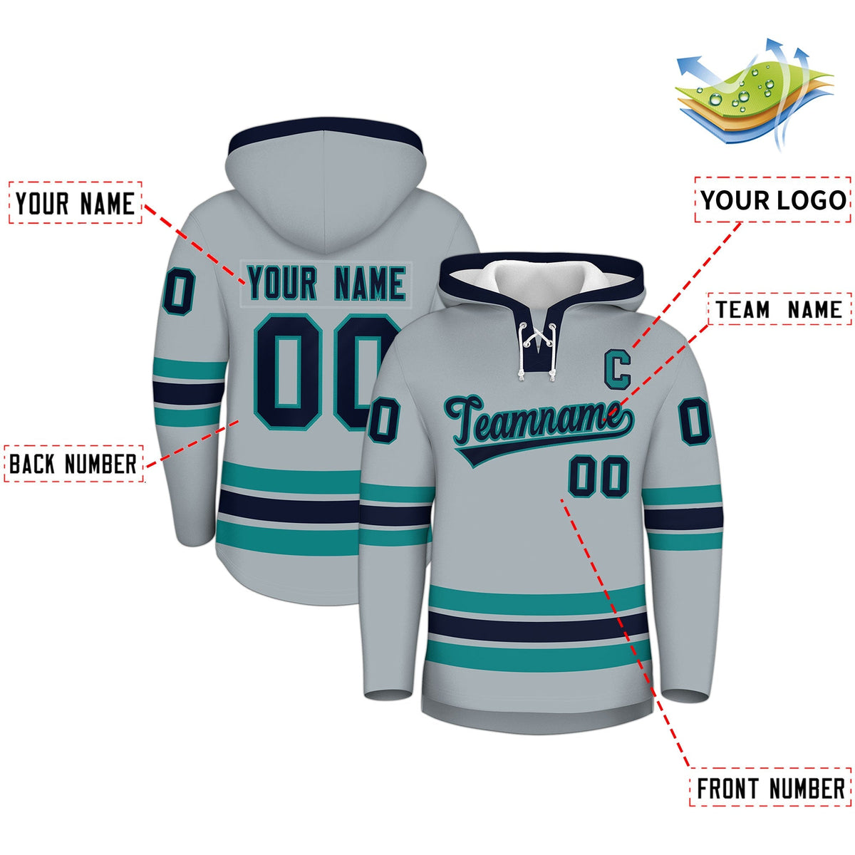 Custom Hockey Hoodie Jersey Silver Navy Classic Style for Men&amp;Youth
