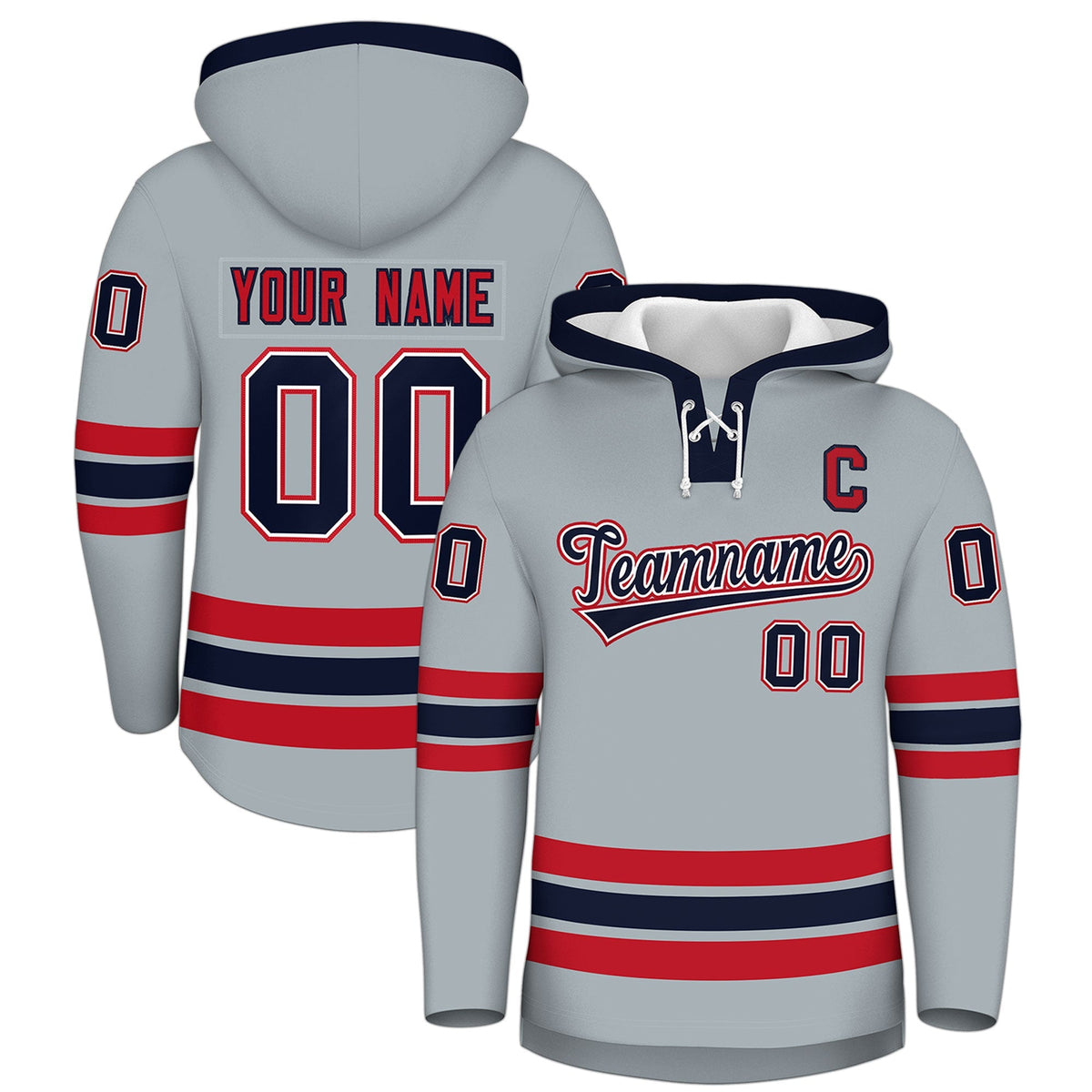 Custom Hockey Hoodie Jersey Silver Navy Classic Style Add Name,Number&amp;Logo