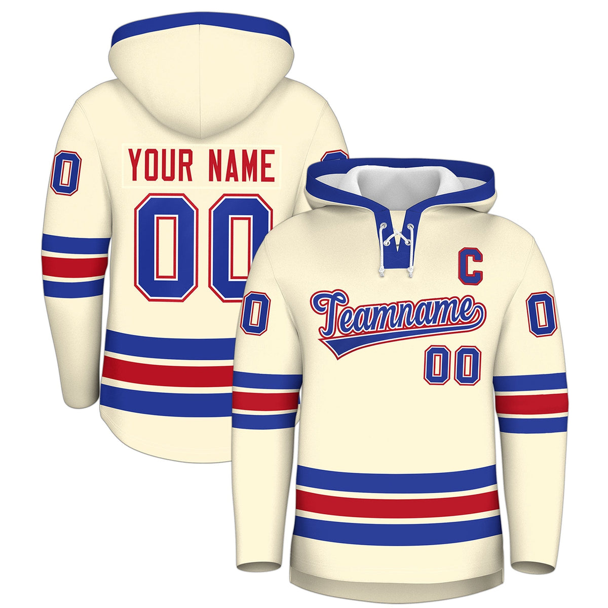 Custom Hockey Hoodie Jersey Cream Royal Blue Classic Style Add Name,Number&amp;Logo