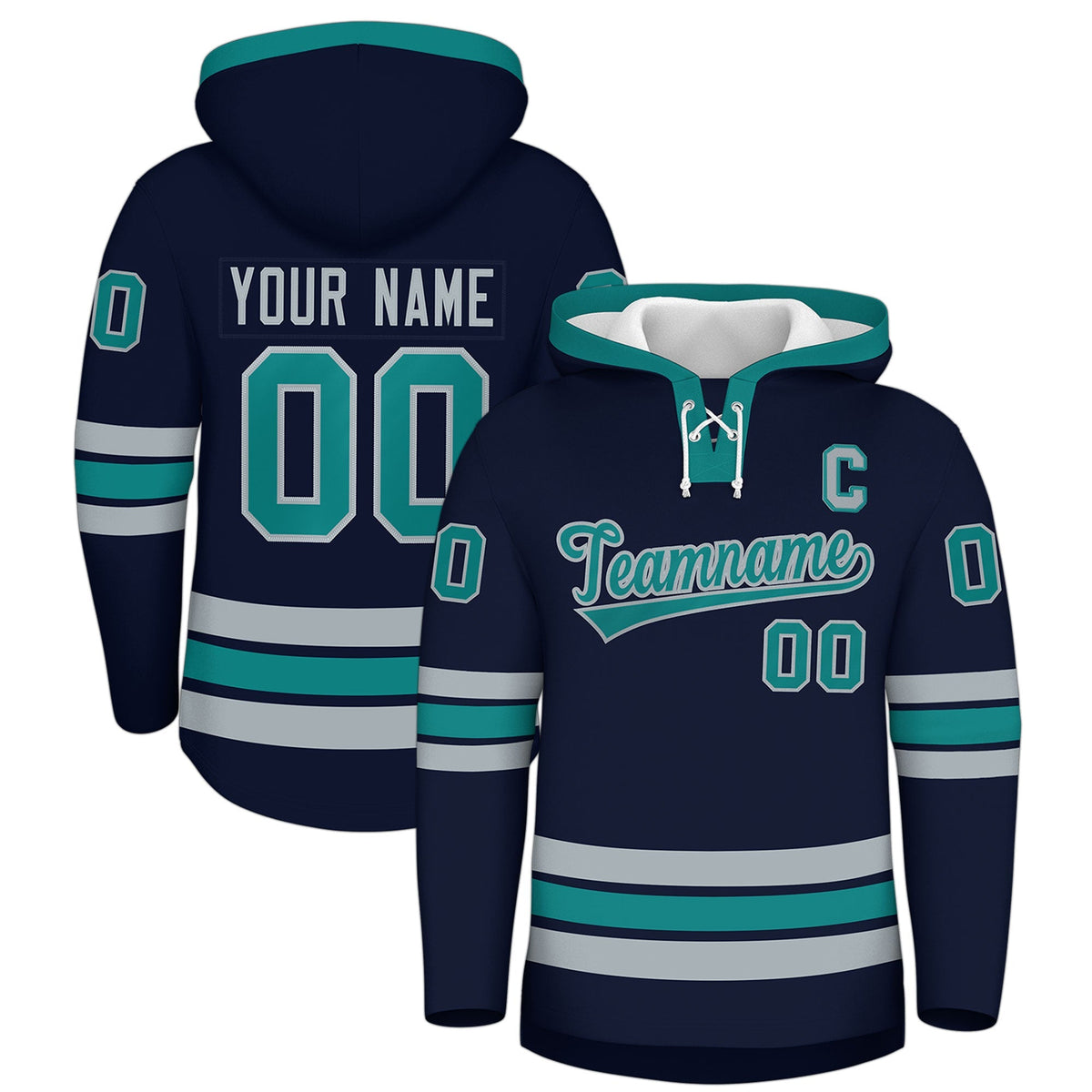 Custom Hockey Hoodie Jersey Navy Teal Classic Style for Men&amp;Youth