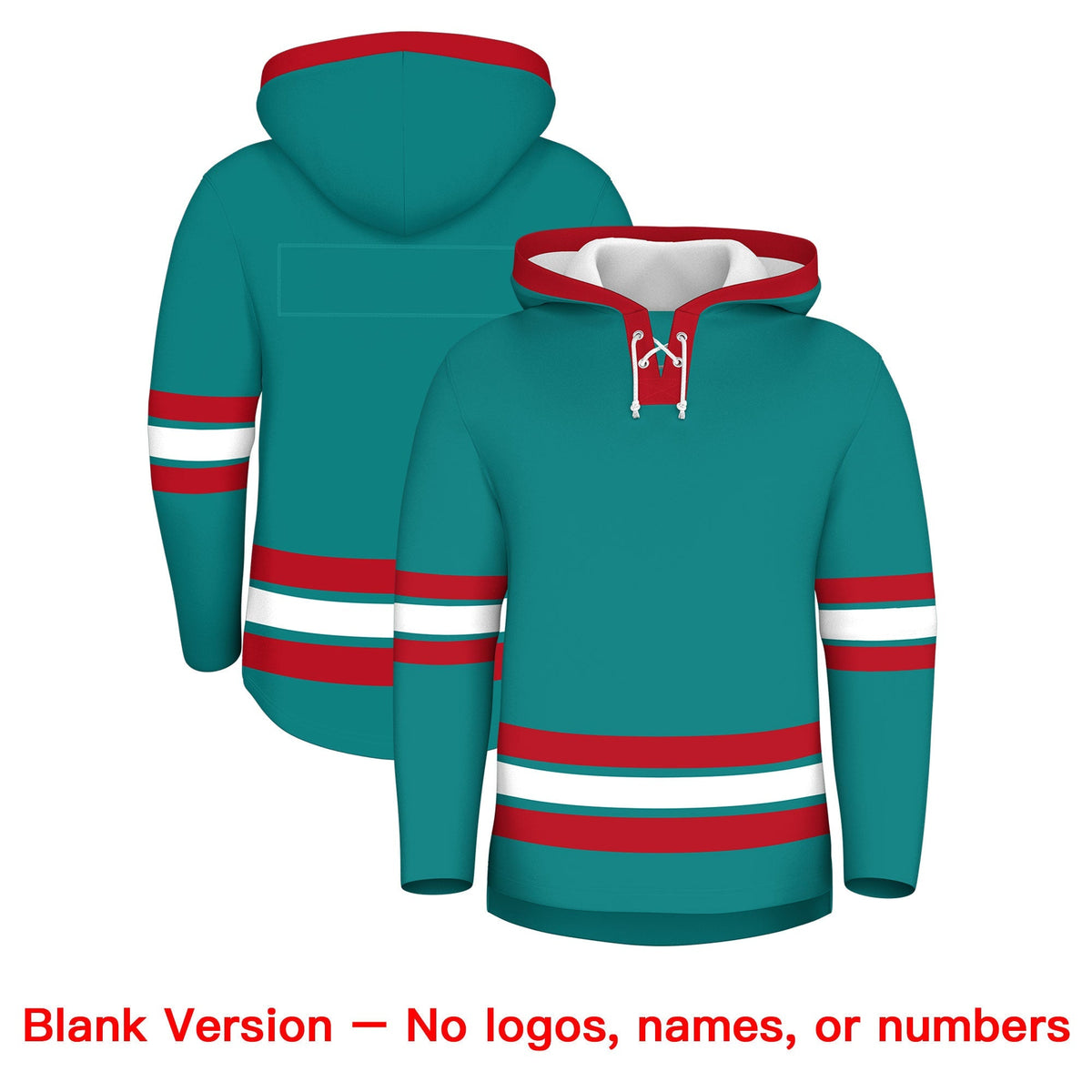Custom Hockey Hoodie Jersey Teal Red Classic Style for Men&amp;Youth