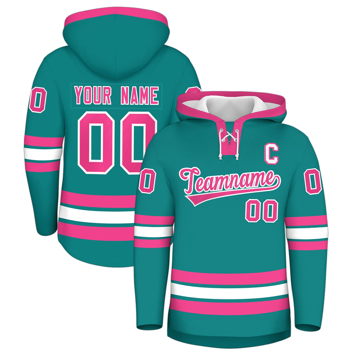 Custom Hockey Hoodie Jersey Teal Pink Classic Style for Men&amp;Youth