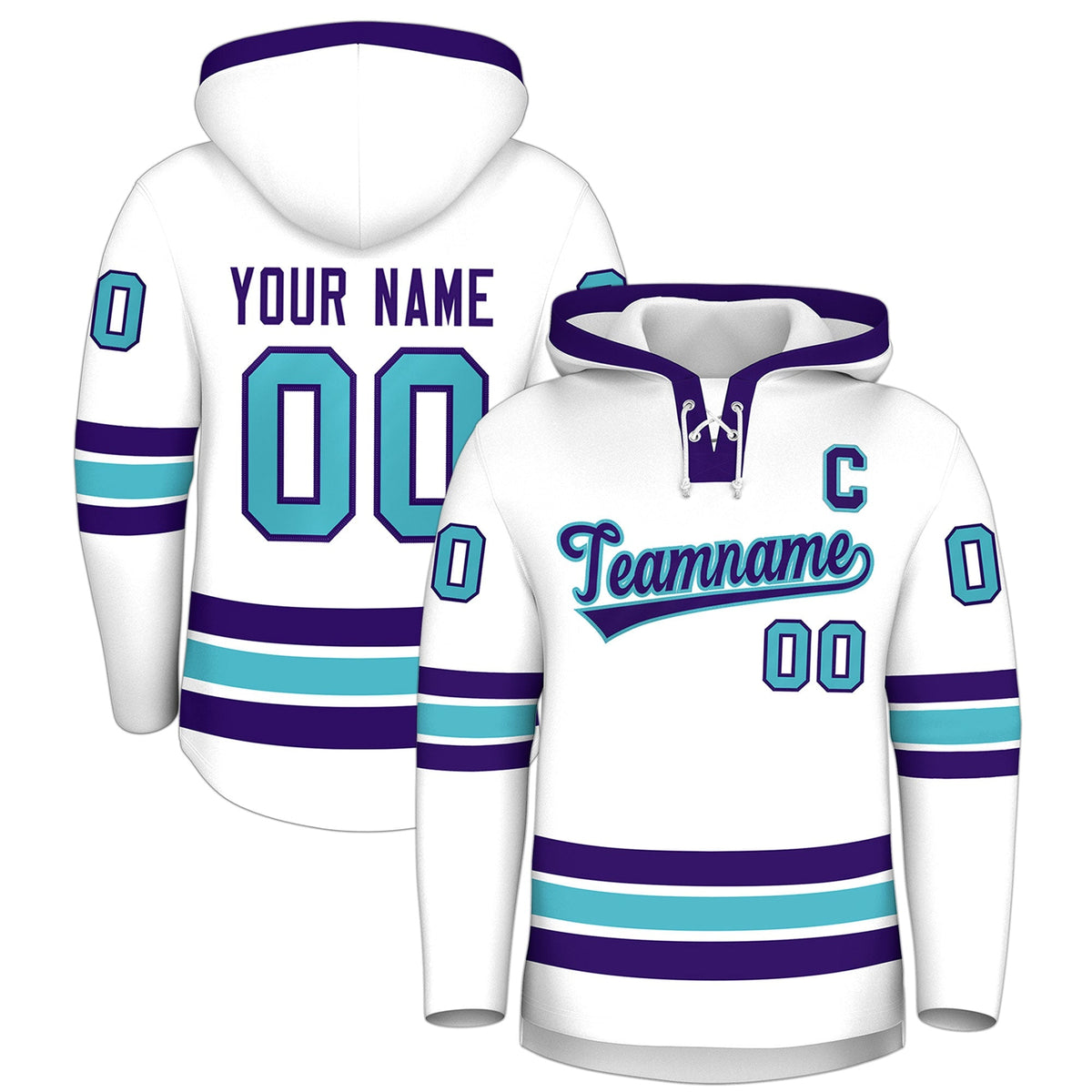 Custom Hockey Hoodie Jersey White Purple Classic Style for Men&amp;Youth