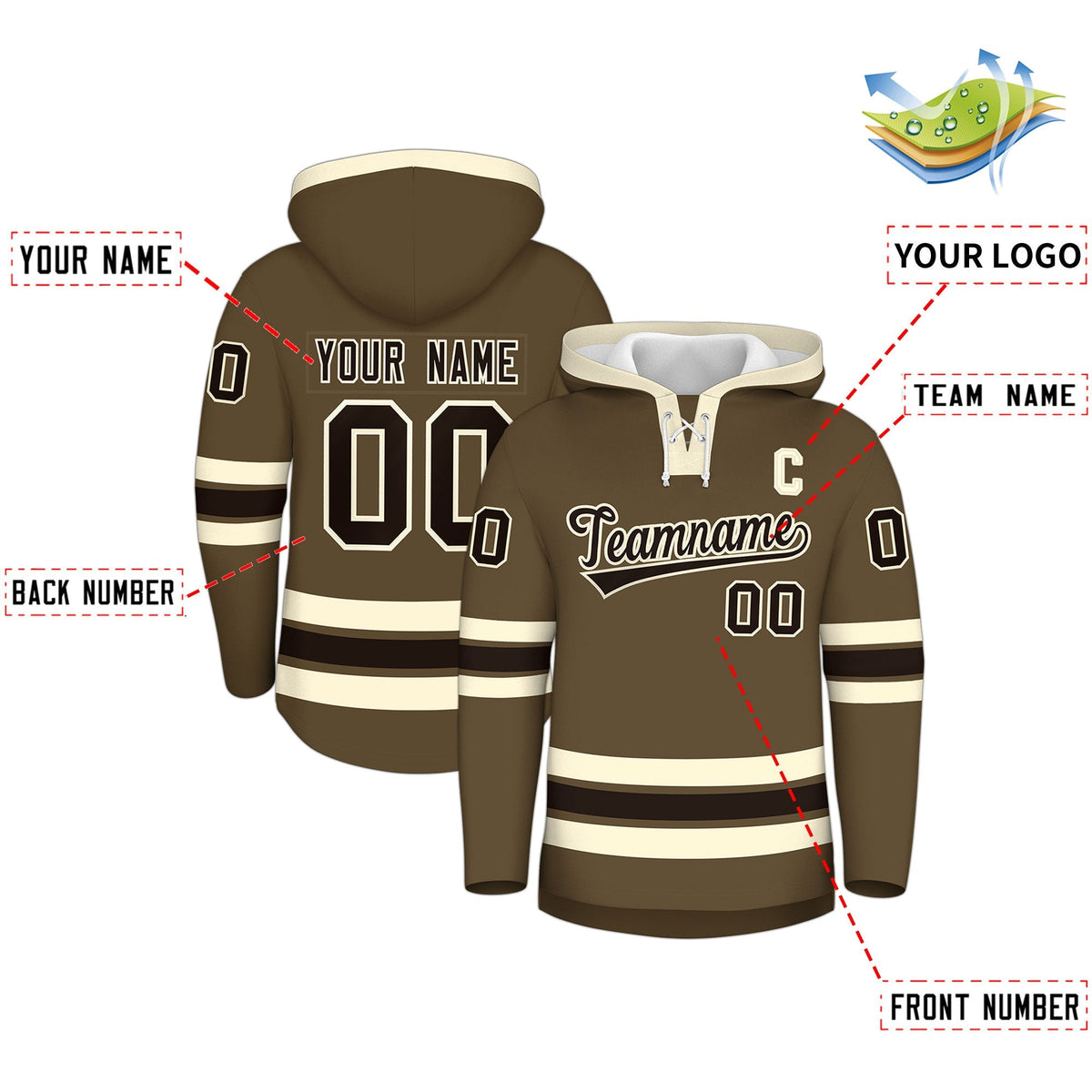 Custom Hockey Hoodie Jersey Light Brown Cream Classic Style Add Name,Number&amp;Logo