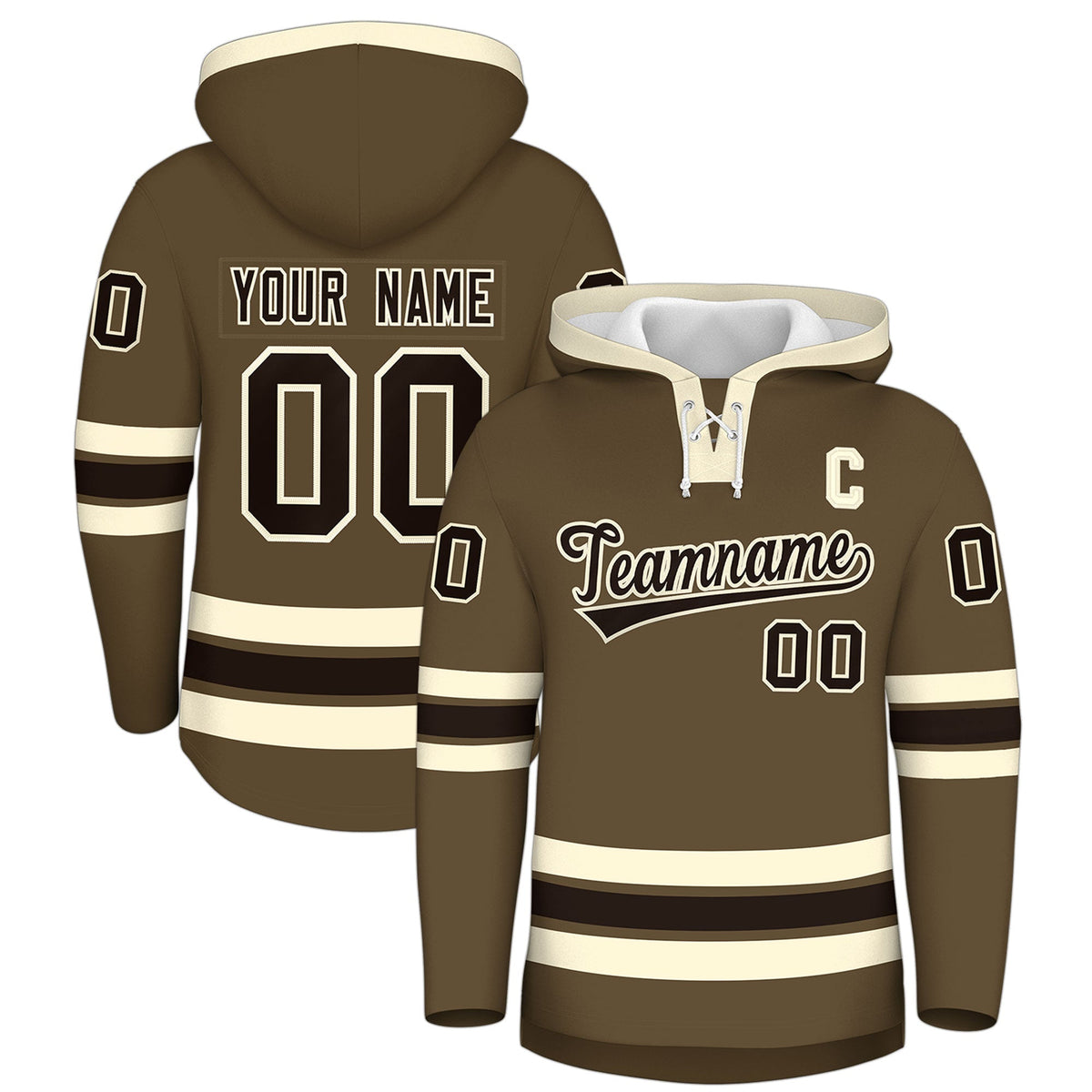 Custom Hockey Hoodie Jersey Light Brown Cream Classic Style Add Name,Number&amp;Logo