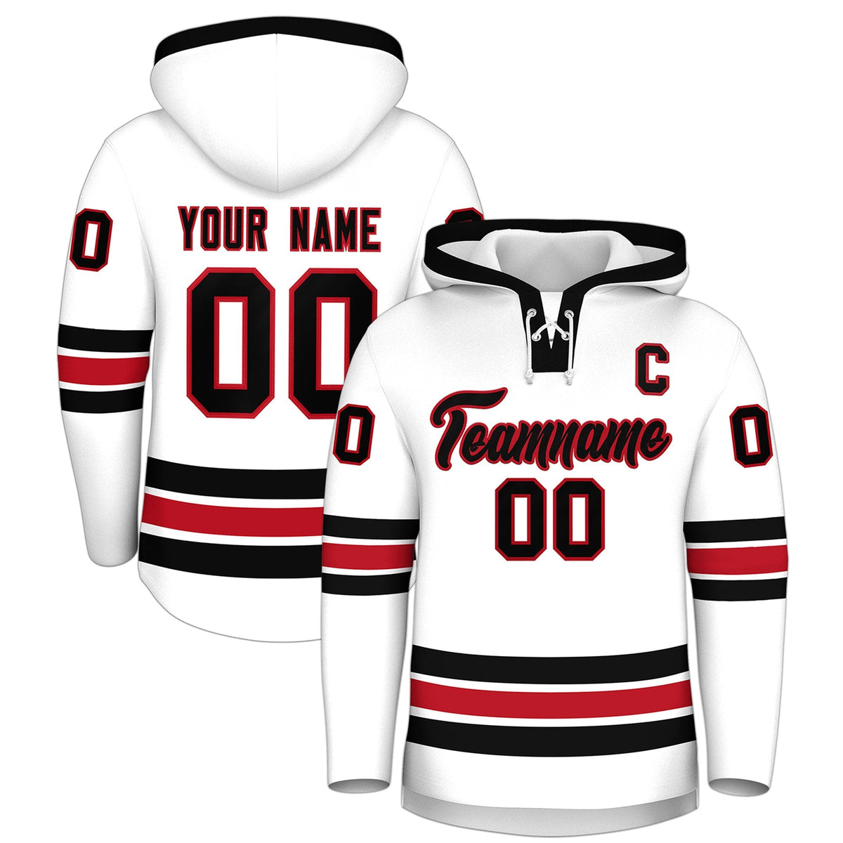 Custom Hockey Hoodie Jersey White Black Classic Style Add Name,Number&amp;Logo