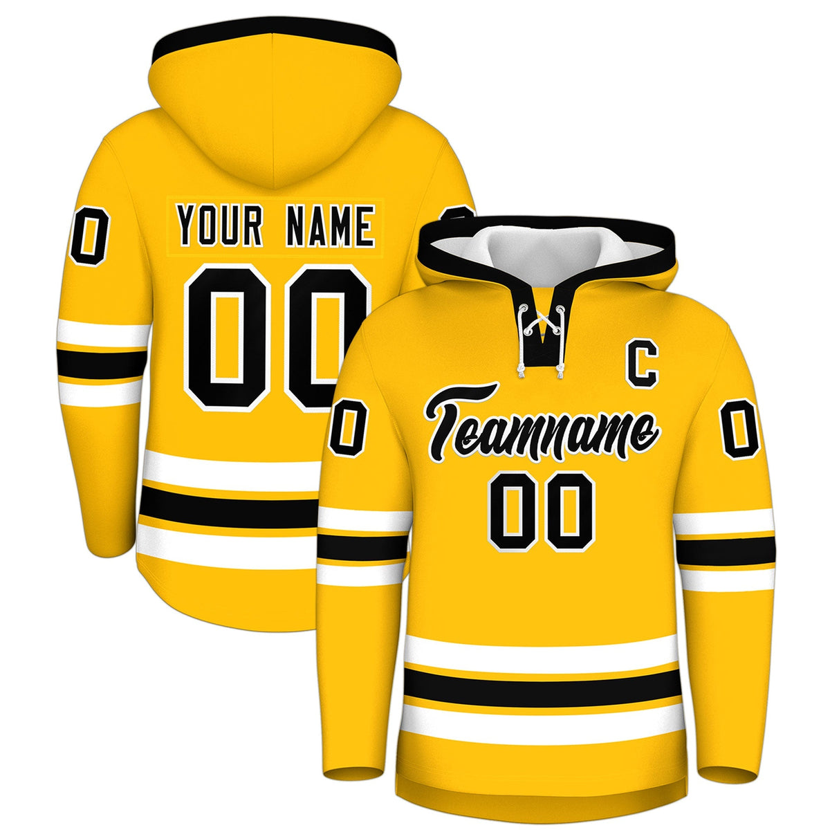 Custom Hockey Hoodie Jersey Gold Black Classic Style Add Name,Number&amp;Logo