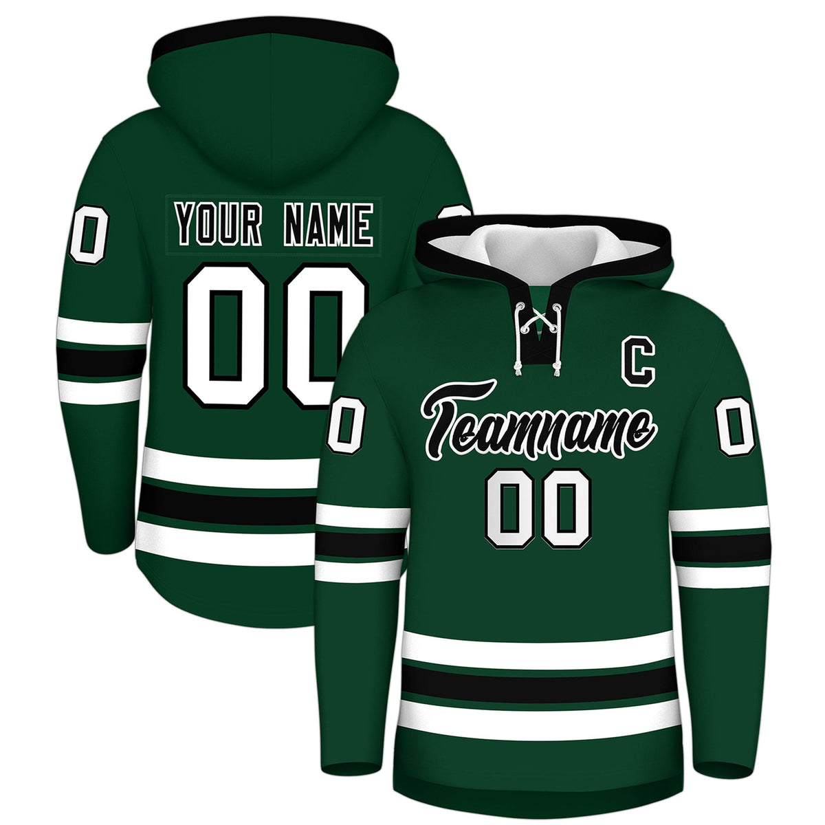 Custom Hockey Hoodie Jersey Dark Green Black Classic Style for Men&amp;Youth