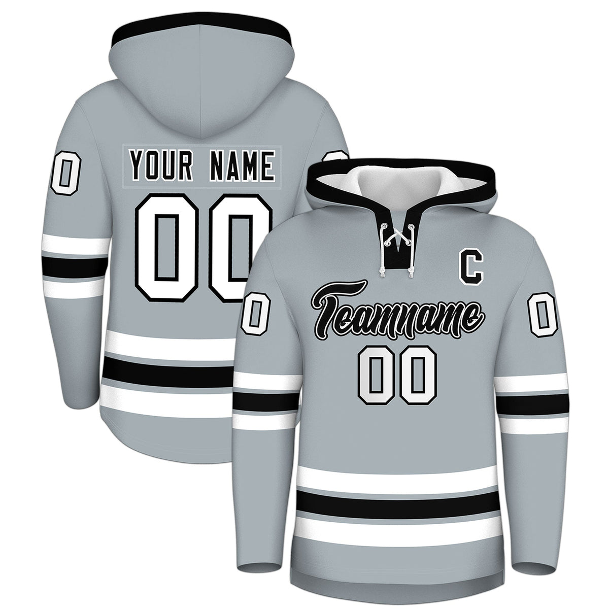 Custom Hockey Hoodie Jersey Silver Black Classic Style for Men&amp;Youth