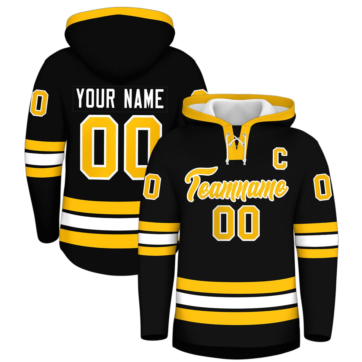 Custom Hockey Hoodie Jersey Black Gold Classic Style for Men&amp;Youth