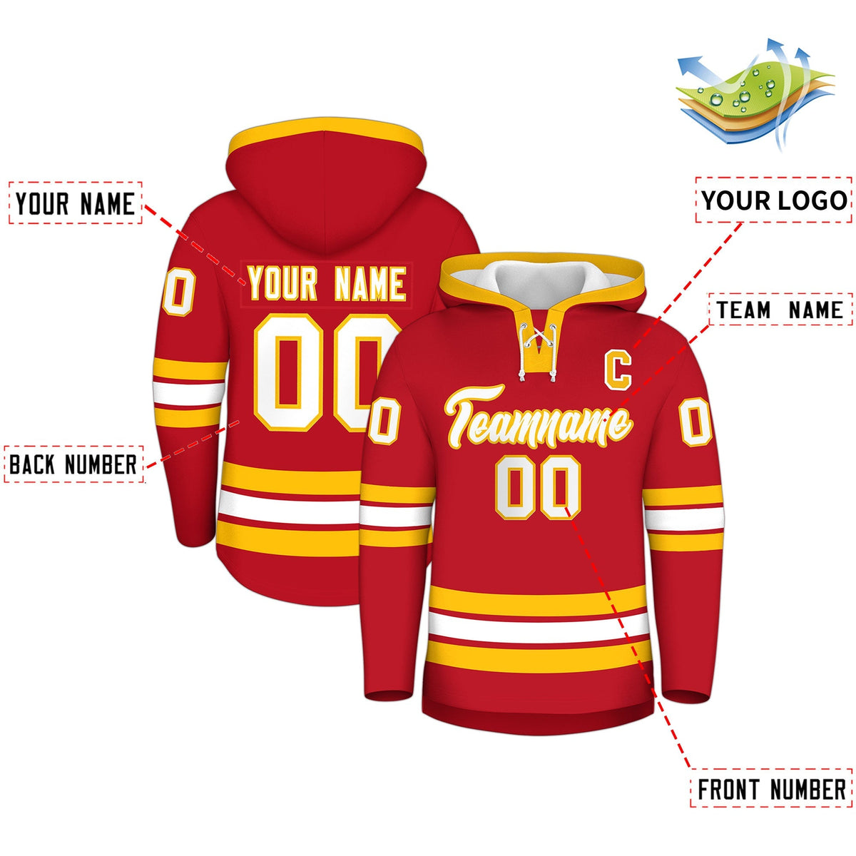Custom Hockey Hoodie Jersey Red White Classic Style for Men&amp;Youth