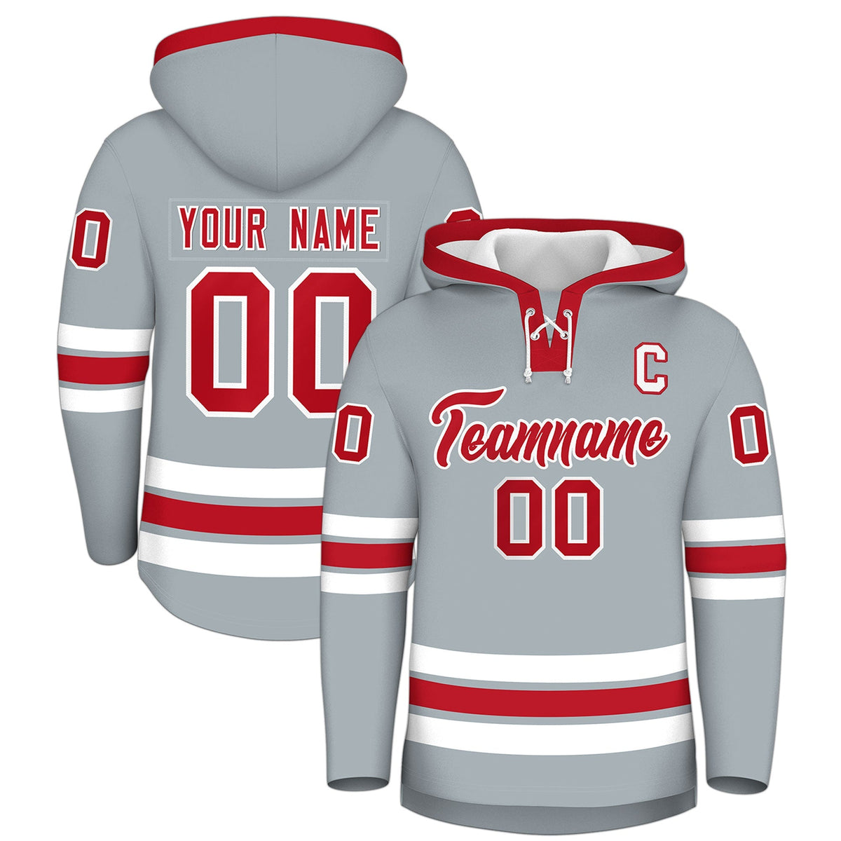 Custom Hockey Hoodie Jersey Silver Red Classic Style for Men&amp;Youth