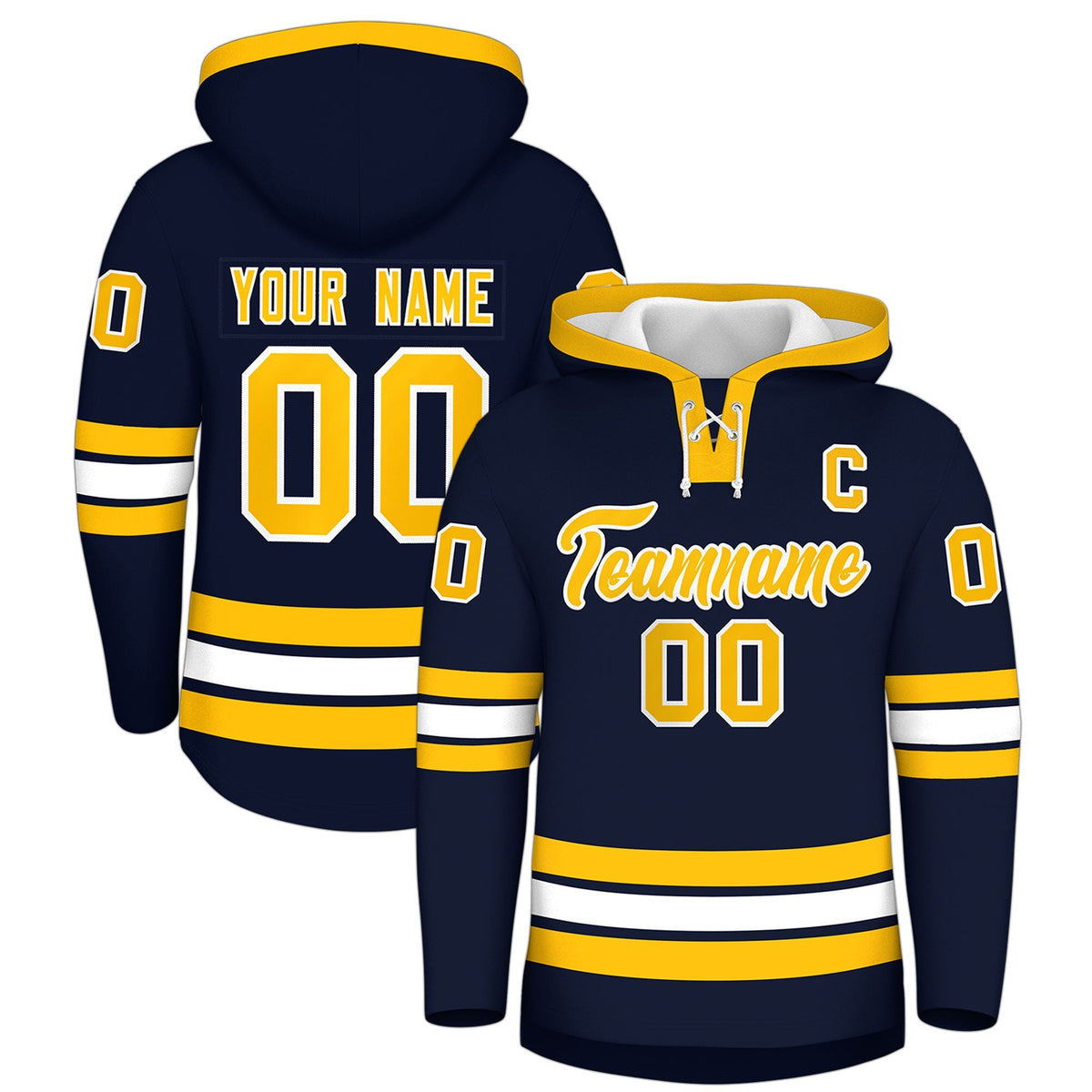 Custom Hockey Hoodie Jersey Navy White Classic Style Add Name,Number&amp;Logo