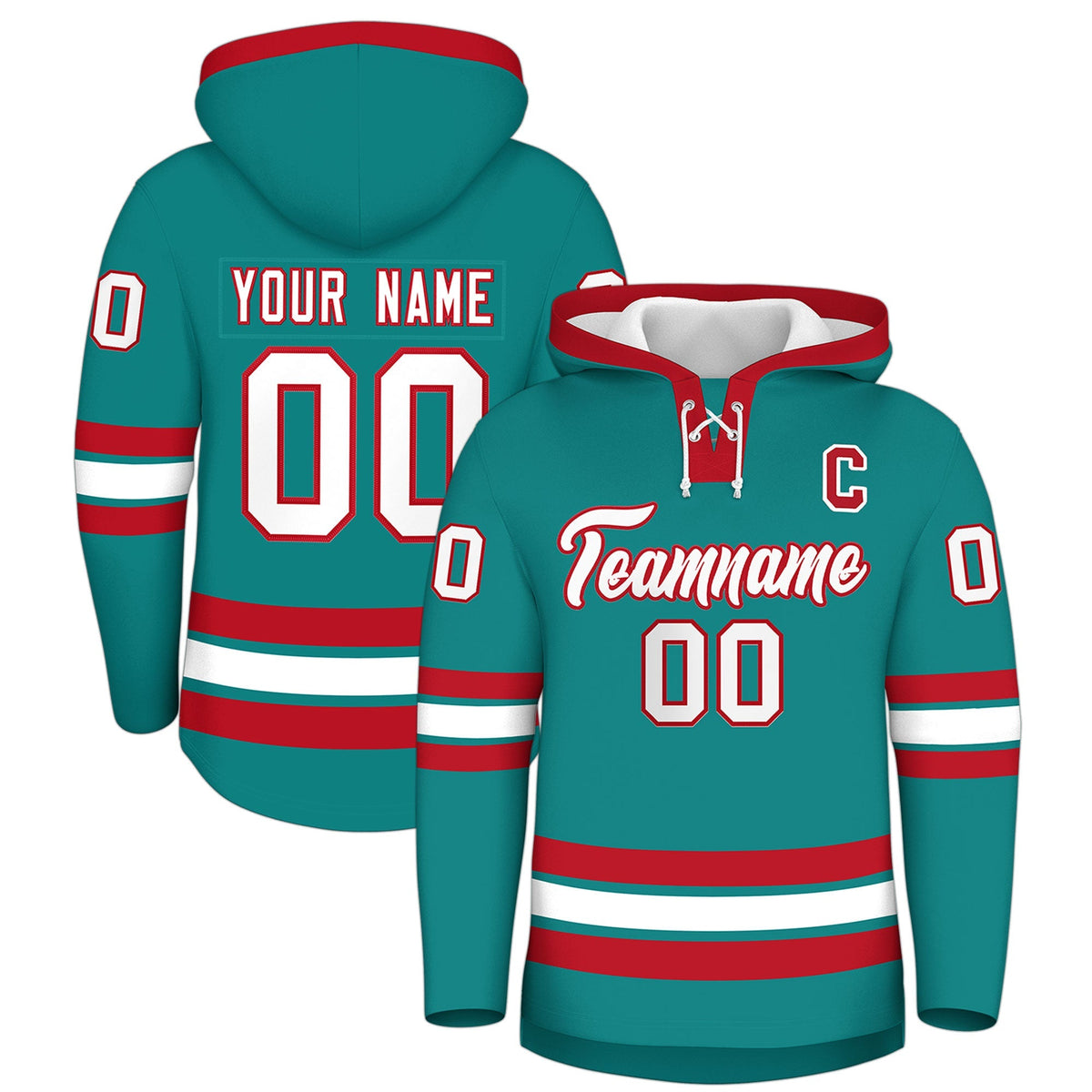 Custom Hockey Hoodie Jersey Teal Red Classic Style for Men&amp;Youth