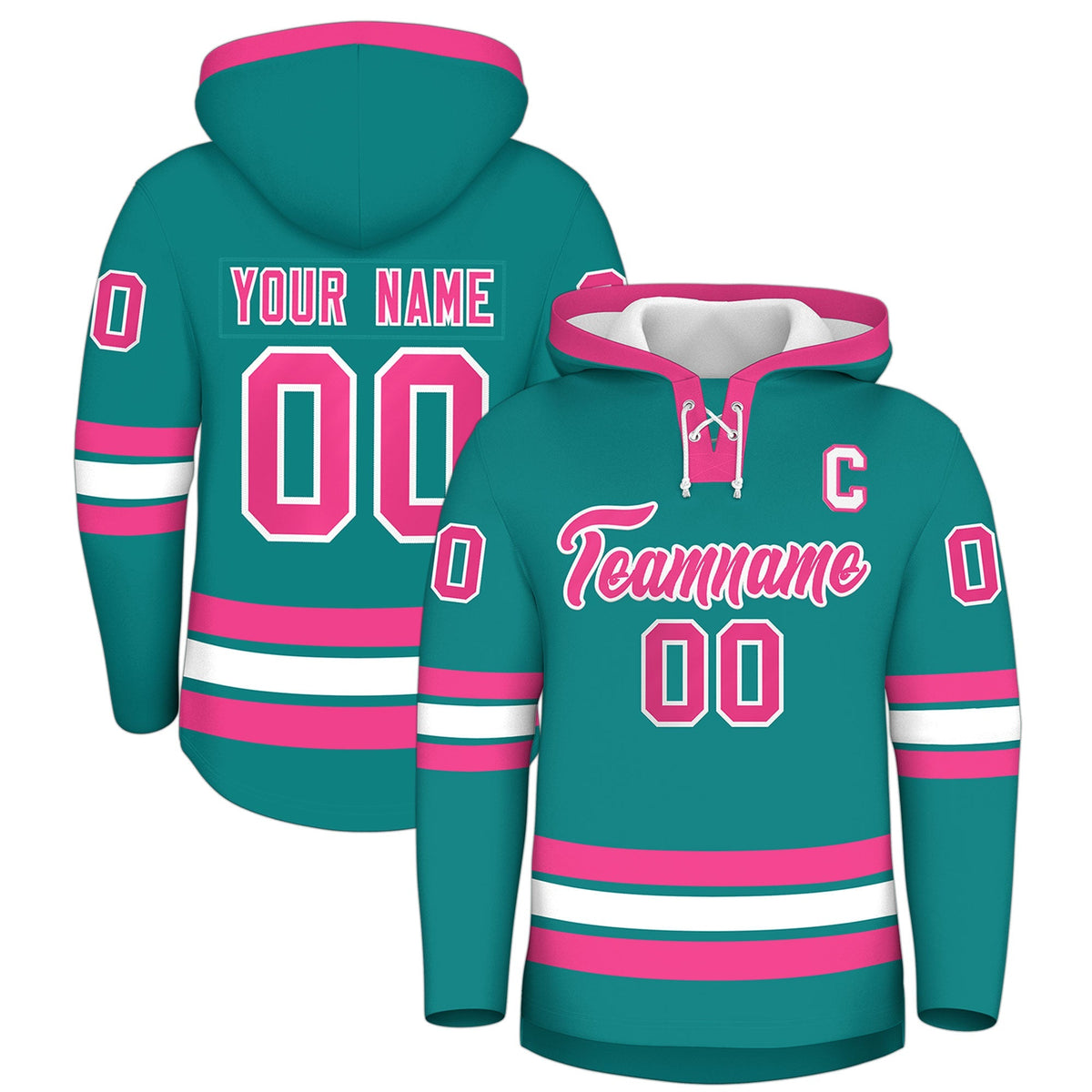Custom Hockey Hoodie Jersey Teal Pink Classic Style for Men&amp;Youth