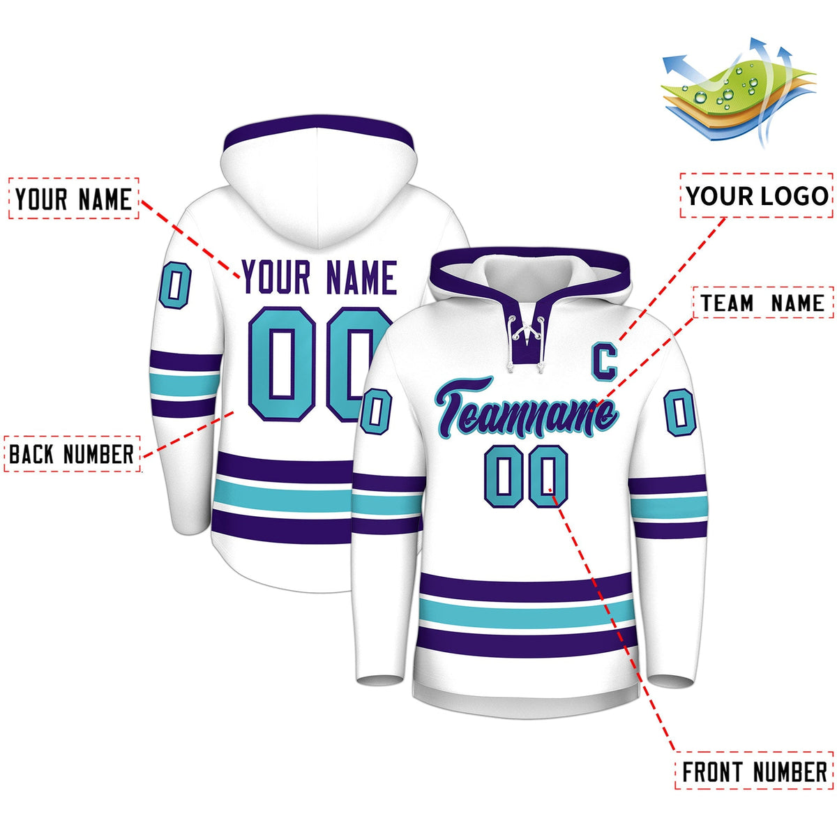 Custom Hockey Hoodie Jersey White Purple Classic Style for Men&amp;Youth