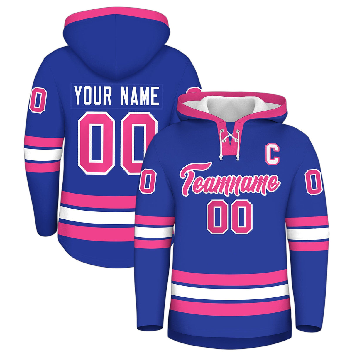 Custom Hockey Hoodie Jersey Royal Blue Pink Classic Style Add Name,Number&amp;Logo