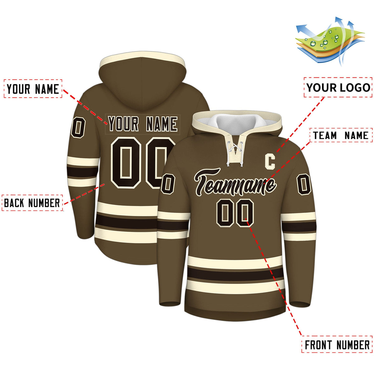 Custom Hockey Hoodie Jersey Light Brown Cream Classic Style Add Name,Number&amp;Logo