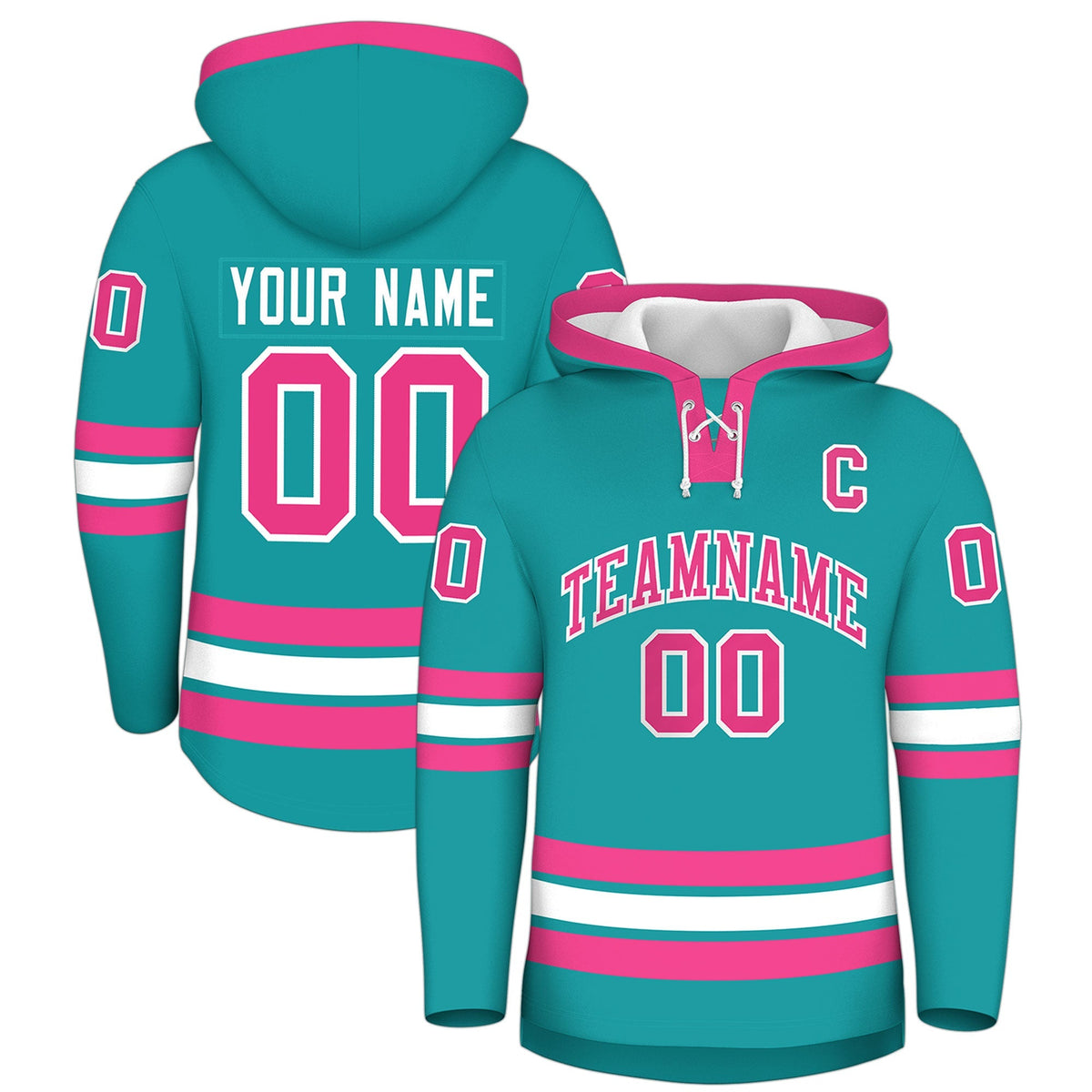 Custom Hockey Hoodie Jersey Aqua Pink Classic Style Add Name,Number&amp;Logo