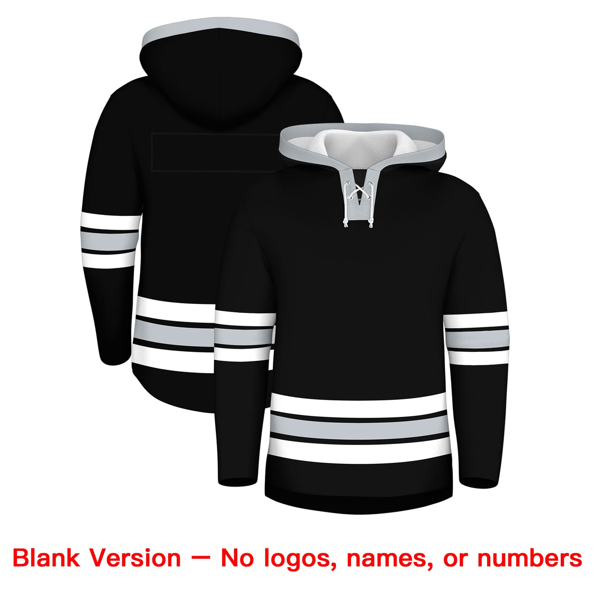 Custom Hockey Hoodie Jersey Black Silver Classic Style for Men&amp;Youth