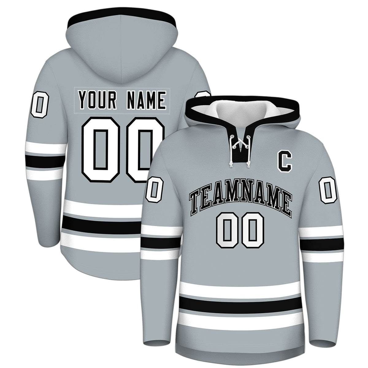 Custom Hockey Hoodie Jersey Silver Black Classic Style for Men&amp;Youth