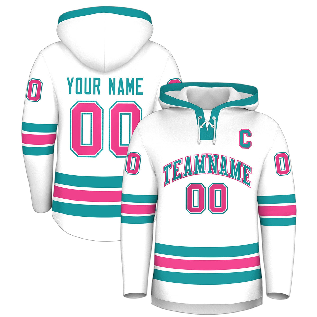 Custom Hockey Hoodie Jersey White Aqua Classic Style for Men&amp;Youth