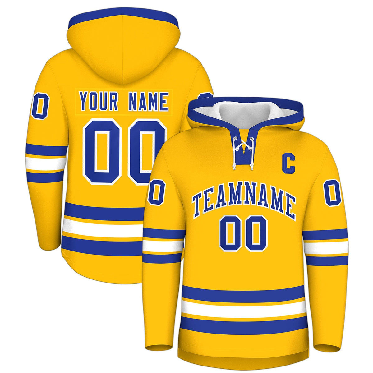 Custom Hockey Hoodie Jersey Gold Royal Blue Classic Style for Men&amp;Youth