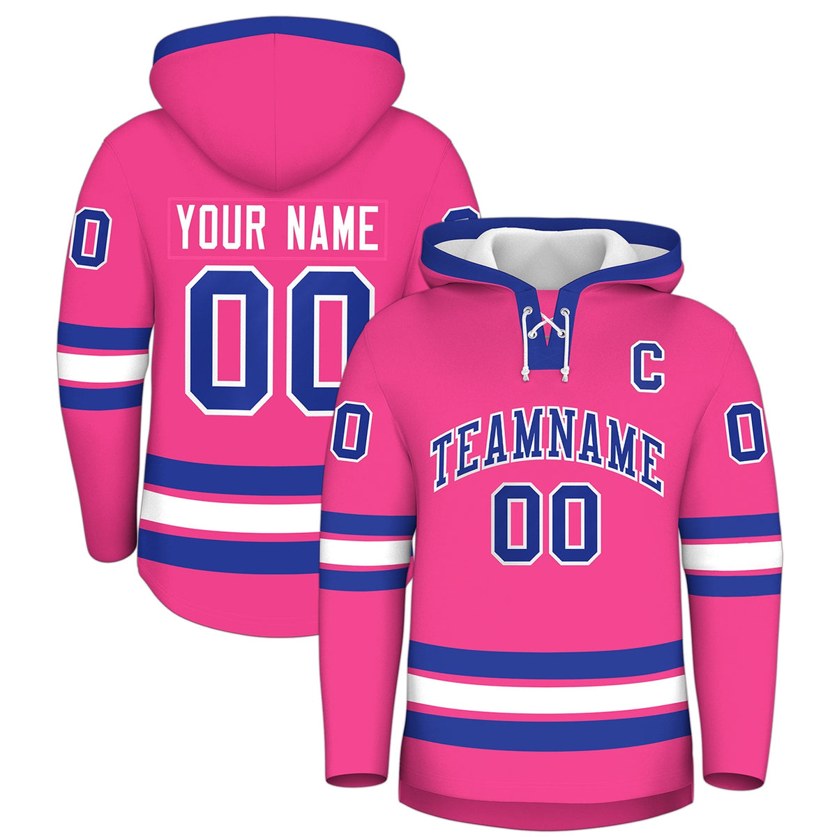 Custom Hockey Hoodie Jersey Pink Royal Blue Classic Style for Men&amp;Youth