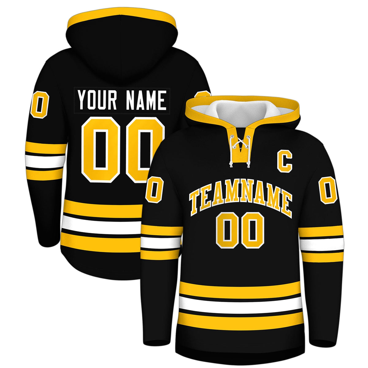 Custom Hockey Hoodie Jersey Black Gold Classic Style for Men&amp;Youth