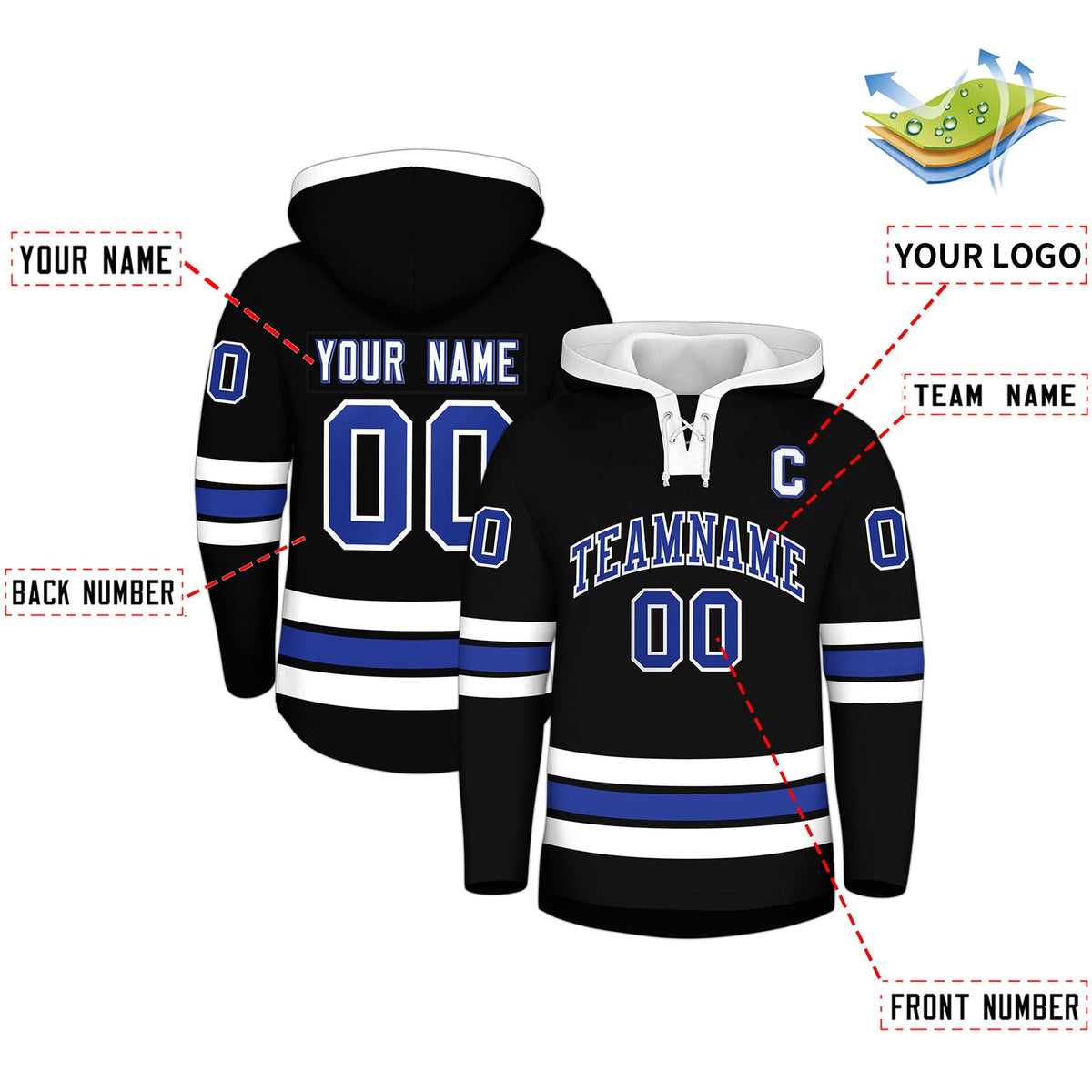 Custom Hockey Hoodie Jersey Black White Classic Style for Men&amp;Youth
